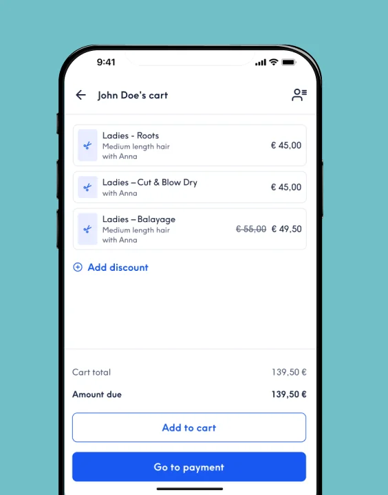 Der neue Checkout von Treatwell Connect mit Warenkorb und zu zahlendem Betrag